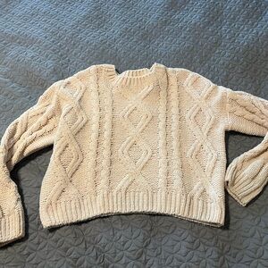 Altar'd State Cream Cable Knit Crew Neck Sweater